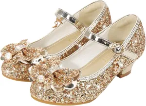 Little Girls Dress Pumps Glitter Sequins Low Heels Mary Jane Kids Party Dance Shoes Rhinestone Sandals