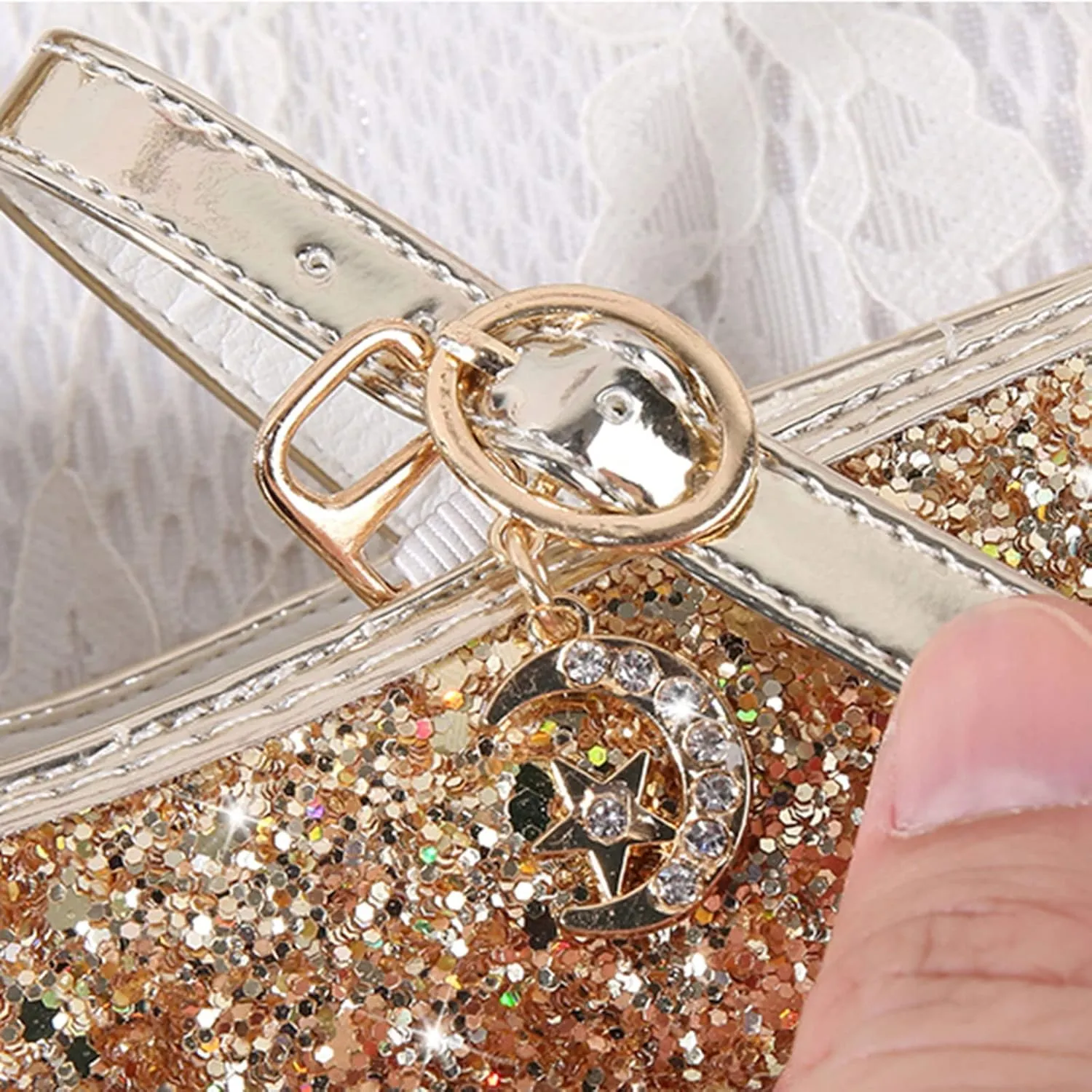 Little Girls Dress Pumps Glitter Sequins Low Heels Mary Jane Kids Party Dance Shoes Rhinestone Sandals