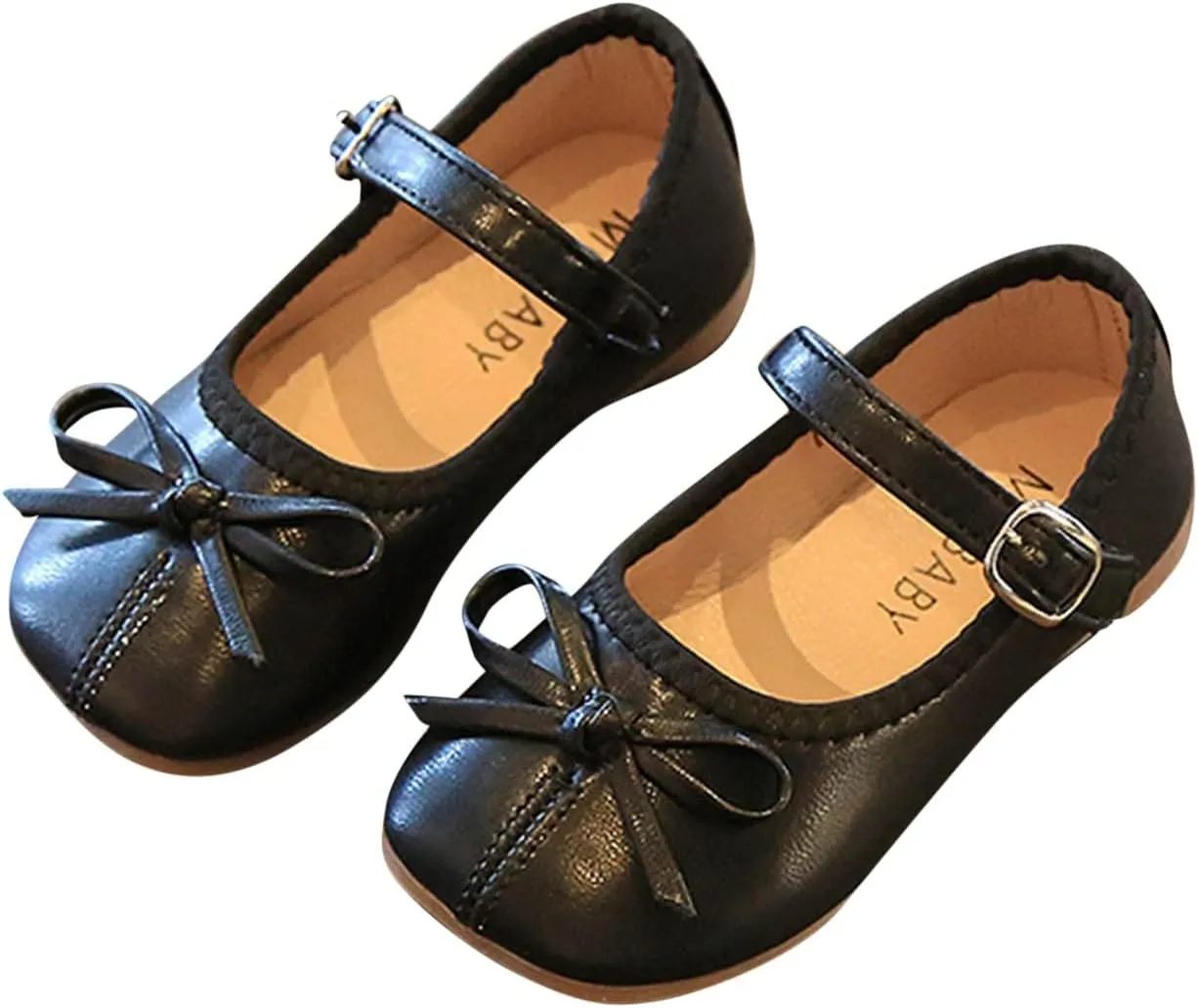 Little Girls Dress Shoes Bow Slip On Mary Jane Ballet Flats Flower Toddler Girl School Party Wedding Shoes