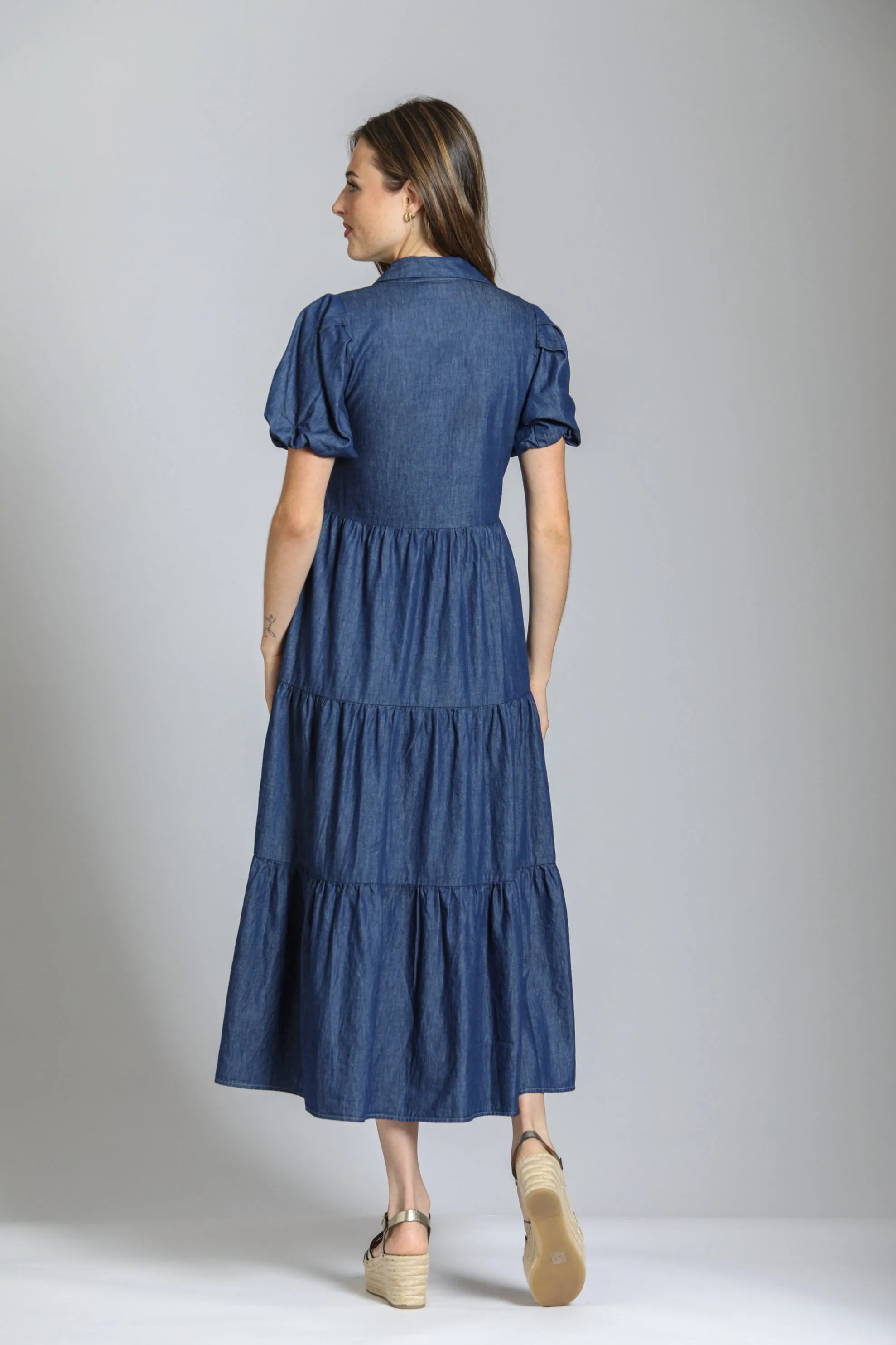 Long Tiered Dress With Puff Sleeve