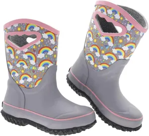 MCIKCC Kids Rain Boots Waterproof Neoprene Mud Rubber Boot Non-slip with Easy on Handles for Toddler Girls Boys Youth