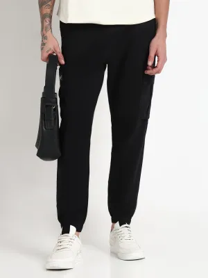 Men Black Solid Cargo Joggers