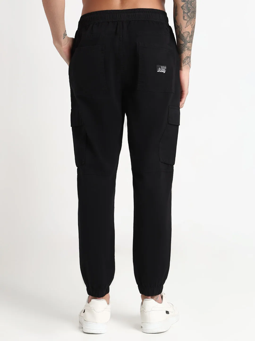 Men Black Solid Cargo Joggers