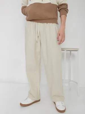 Men Cotton Cream Relaxed Fit Trousers