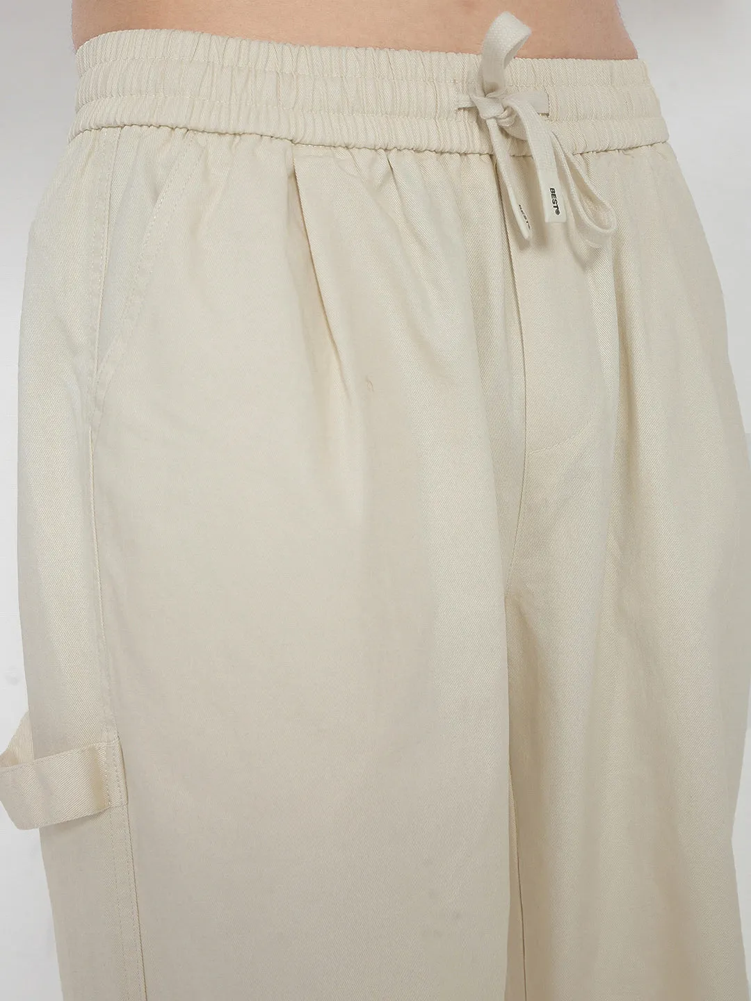 Men Cotton Cream Relaxed Fit Trousers