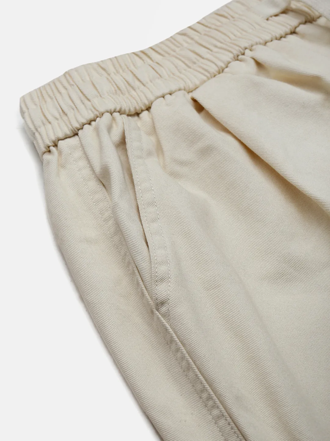 Men Cotton Cream Relaxed Fit Trousers