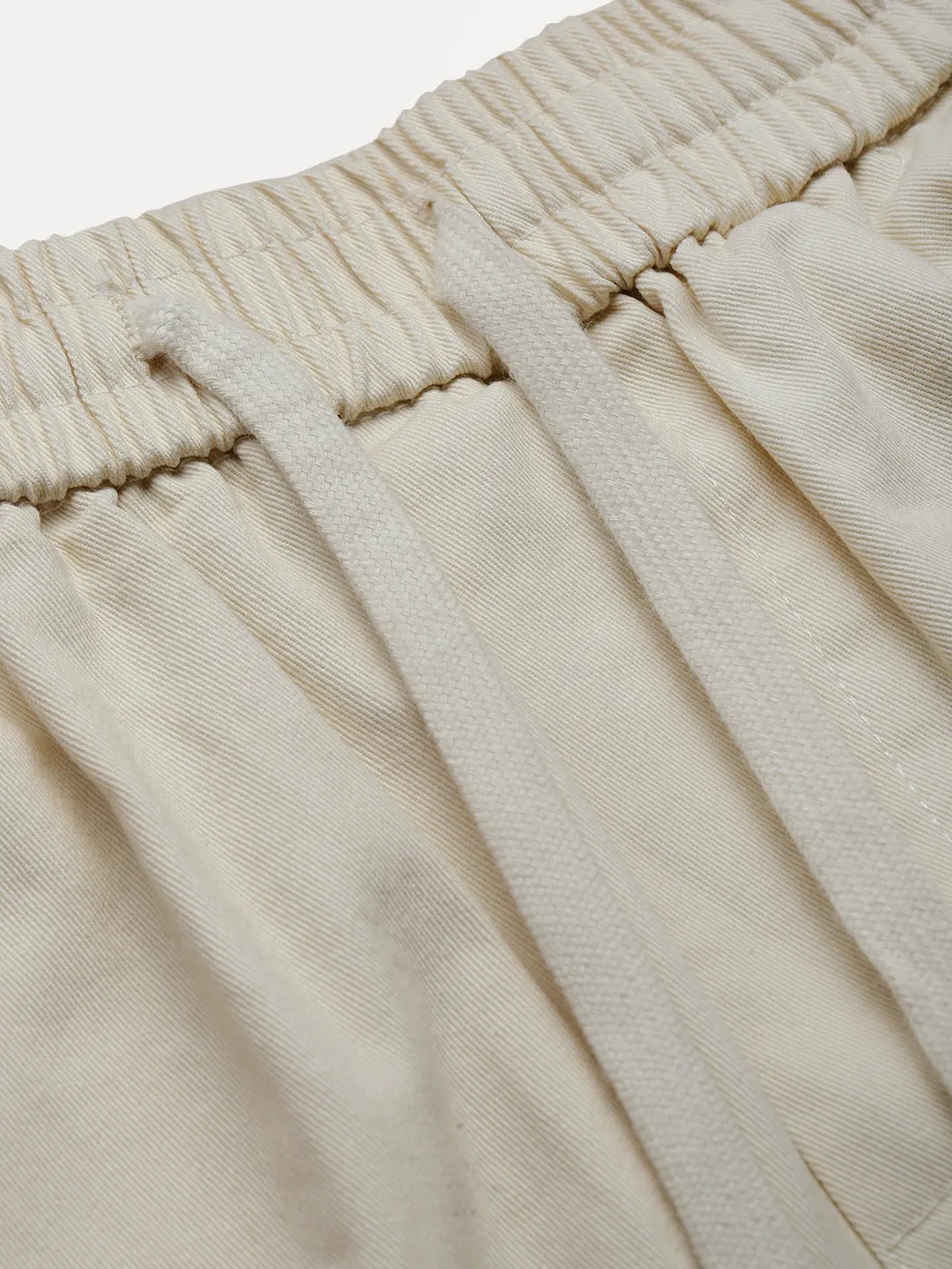 Men Cotton Cream Relaxed Fit Trousers