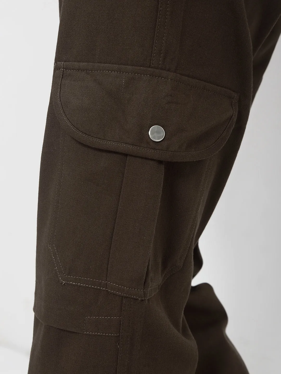 Men Cotton Olive Straight Fit Cargo Trousers