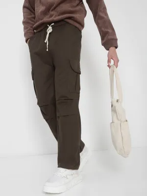 Men Cotton Olive Straight Fit Cargo Trousers