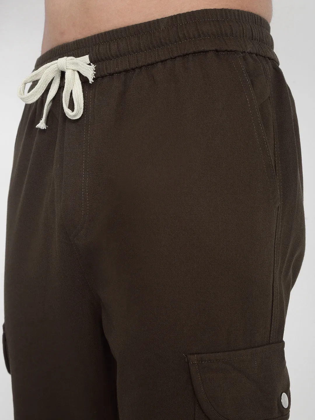 Men Cotton Olive Straight Fit Cargo Trousers