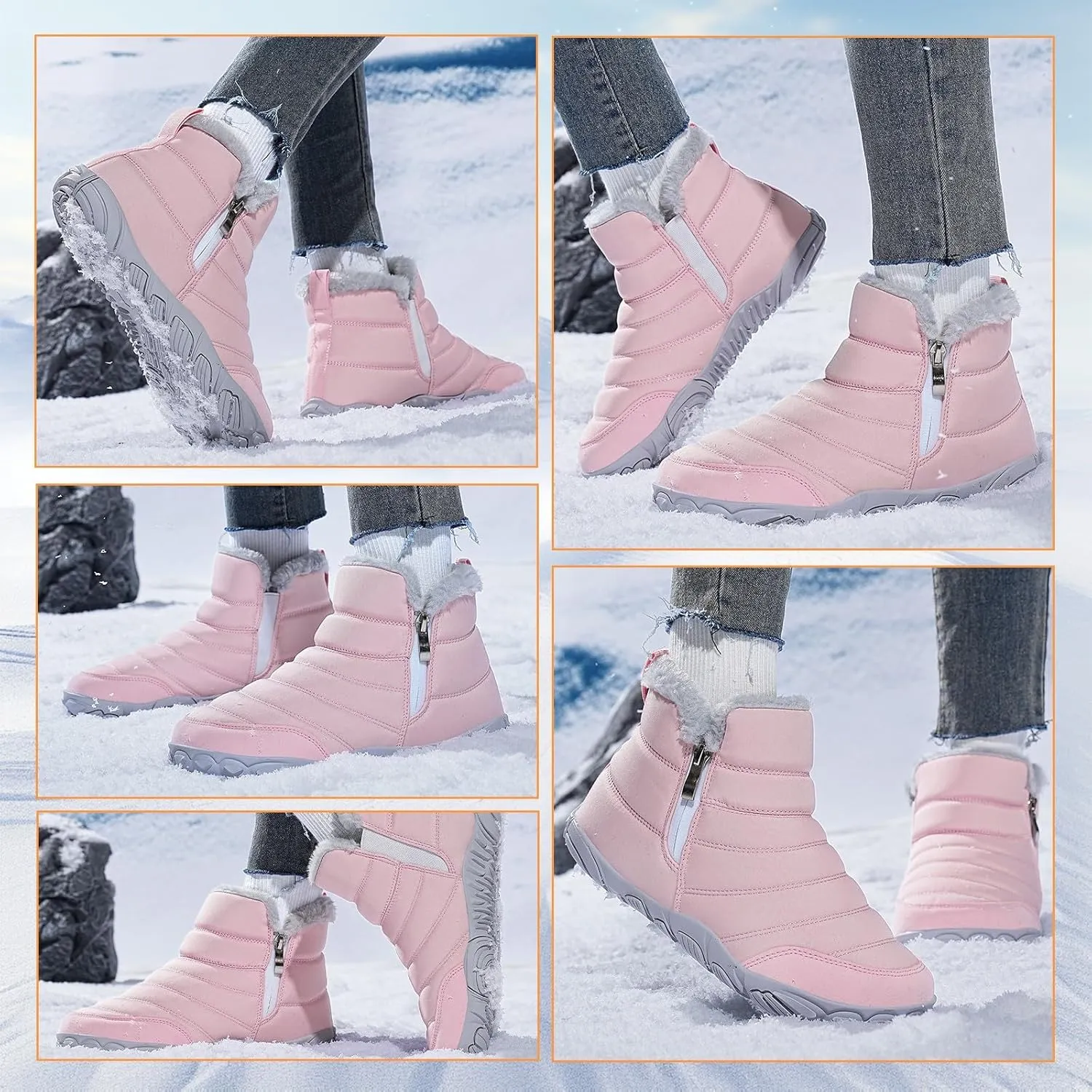 Mens Womens Winter Snow Boots Wide Toe Box Barefoot boot Fur Lined Minimalist Zero Drop Sole Walking Shoes