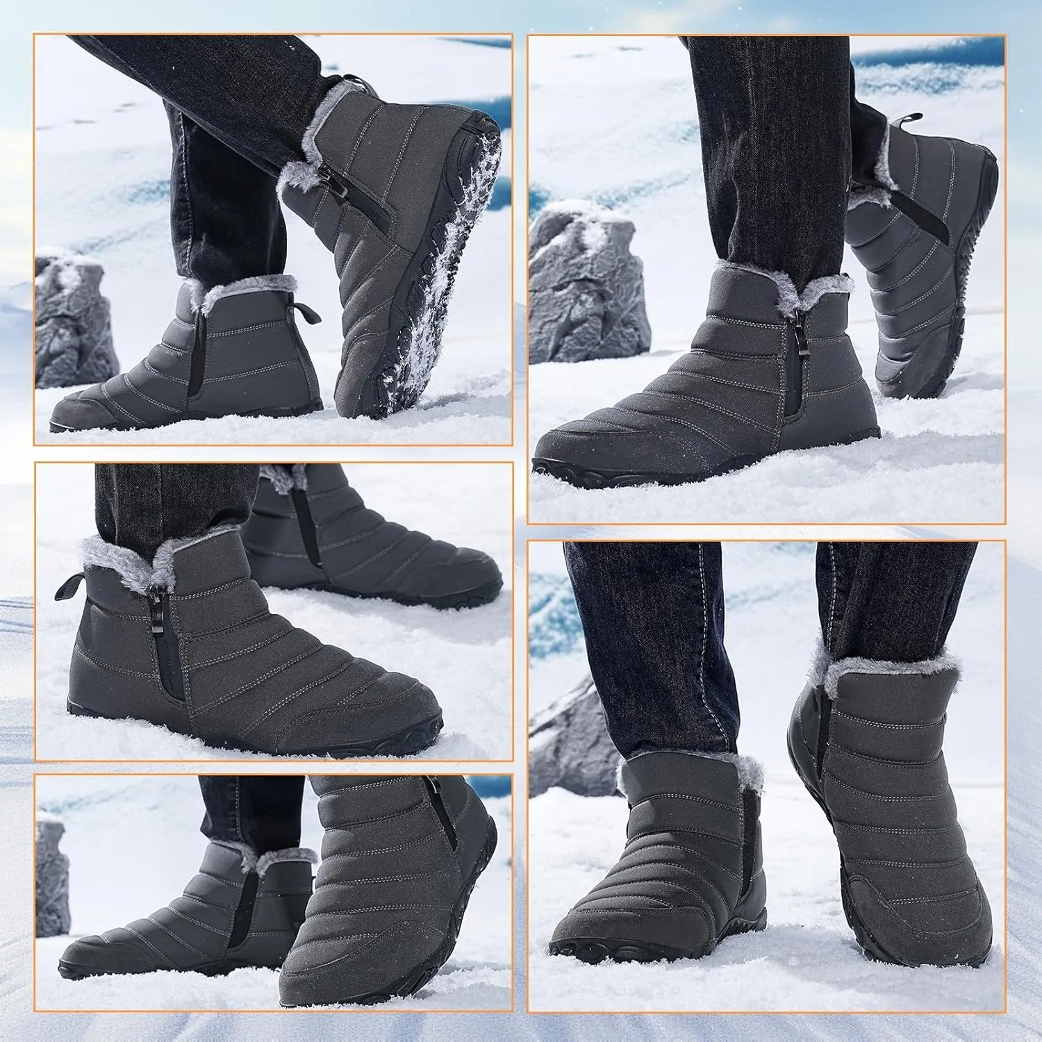 Mens Womens Winter Snow Boots Wide Toe Box Barefoot boot Fur Lined Minimalist Zero Drop Sole Walking Shoes