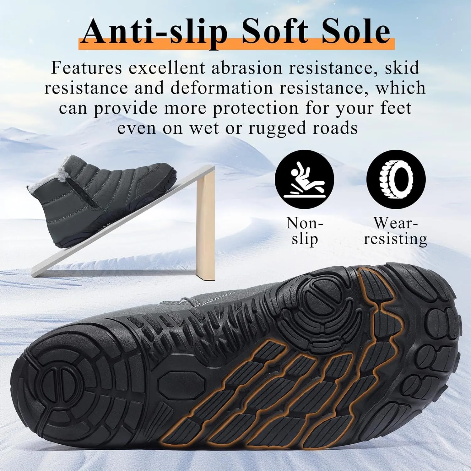 Mens Womens Winter Snow Boots Wide Toe Box Barefoot boot Fur Lined Minimalist Zero Drop Sole Walking Shoes
