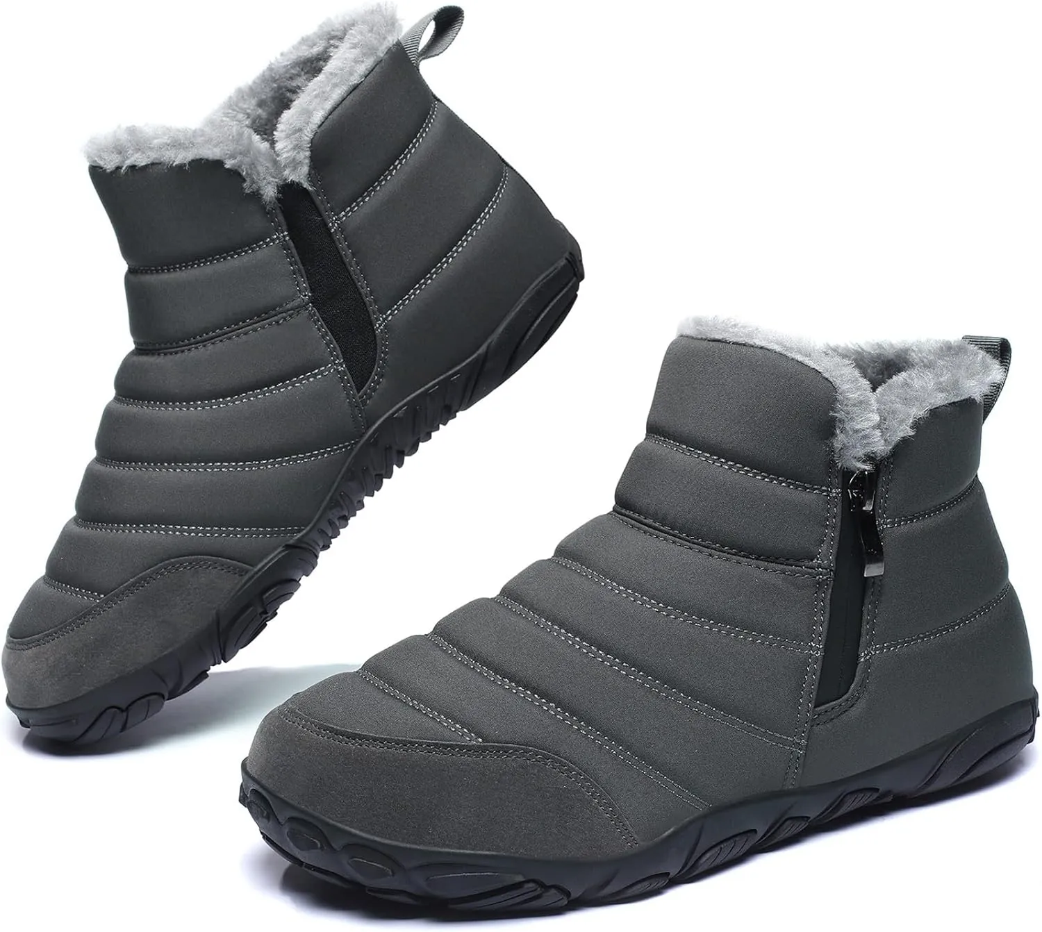 Mens Womens Winter Snow Boots Wide Toe Box Barefoot boot Fur Lined Minimalist Zero Drop Sole Walking Shoes