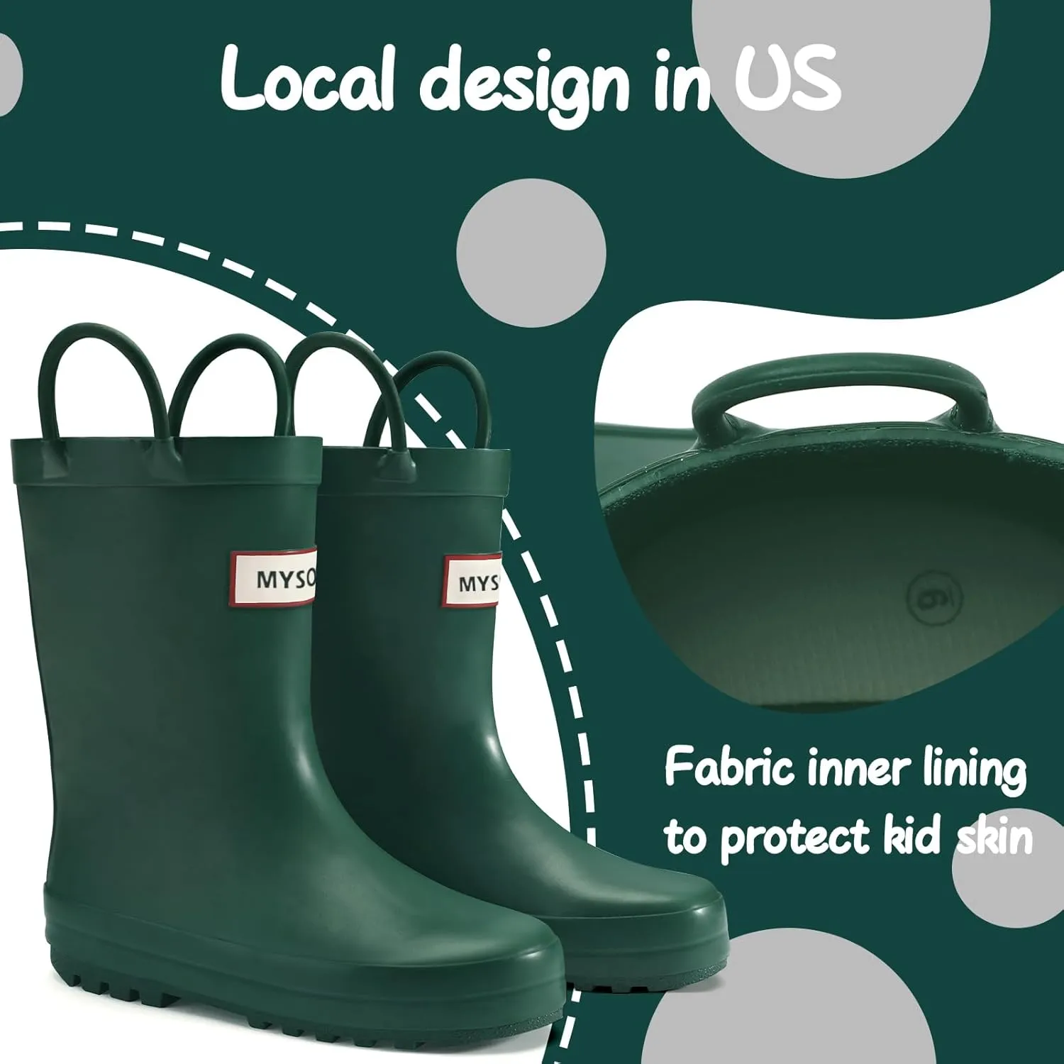 mysoft Kids Rain Boots for Girls Boys Toddler Waterproof Rubber Cute Printed with Easy-On Handles