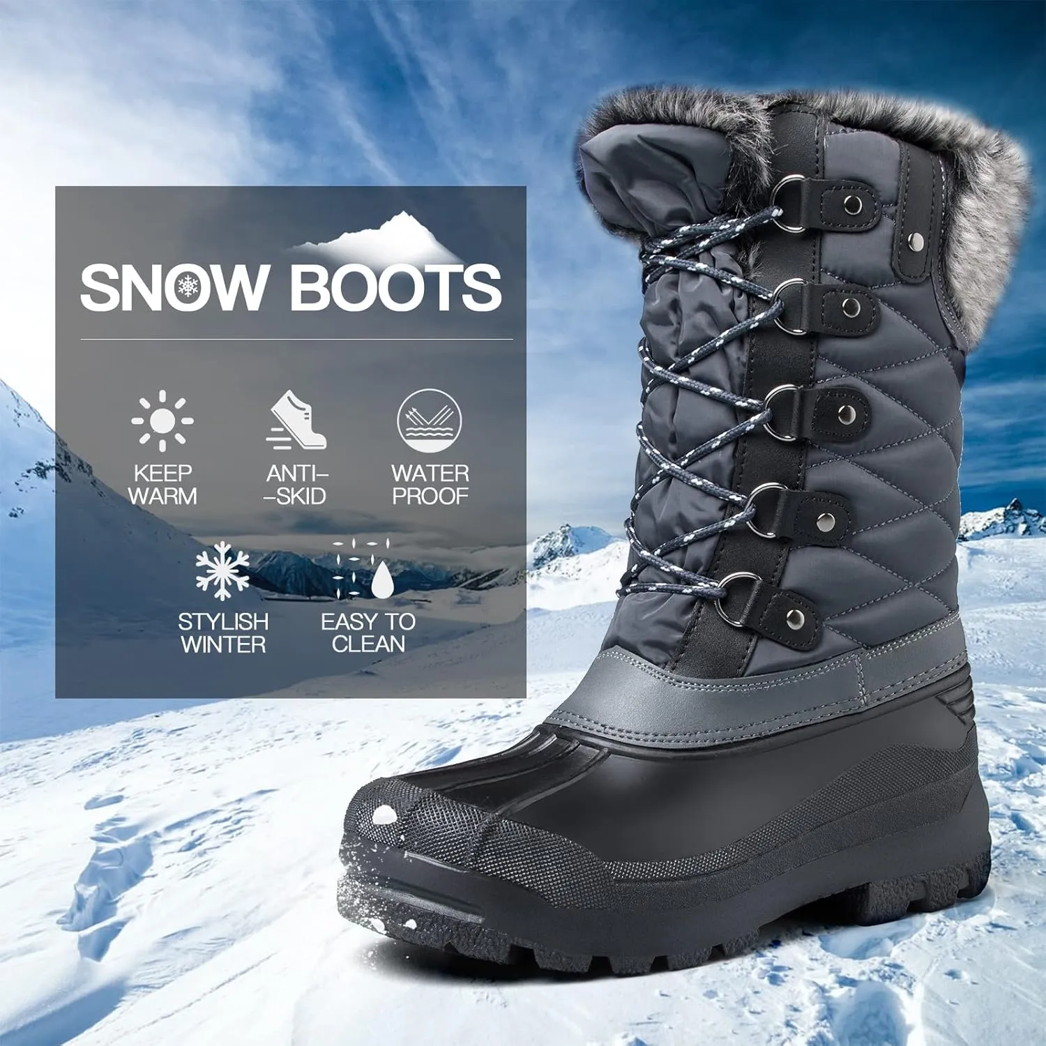 mysoft Women's Snow Boots Warm Insulated Faux Fur Lined Waterproof Mid-Calf Winter Boots