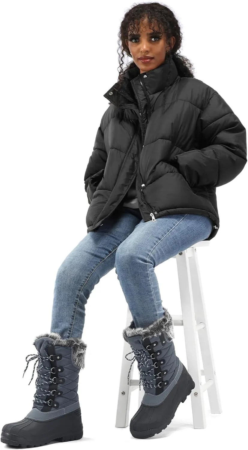 mysoft Women's Snow Boots Warm Insulated Faux Fur Lined Waterproof Mid-Calf Winter Boots