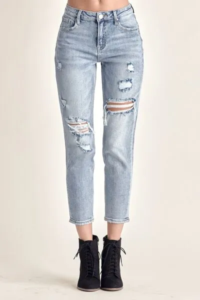 Natalia Distressed Slim Cropped Jeans | RISEN