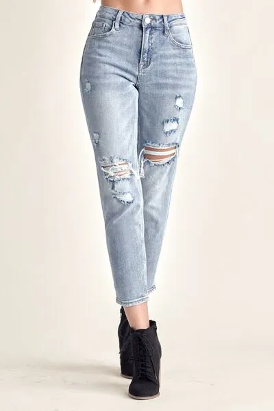Natalia Distressed Slim Cropped Jeans | RISEN