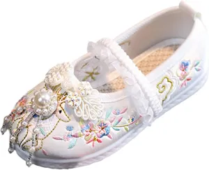 New Girls Handmade Hanfu Shoes Children Embroidered Shoes Shoes Baby Antique Costume Performance Shoes Girls Heels