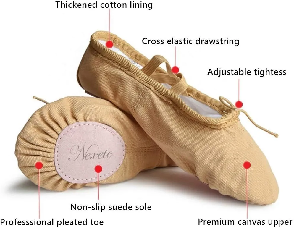 Nexete Ballet Shoes Slippers Classic Canvas Split-Sole Dance Slippers for Toddler Kid Girl Boy Women