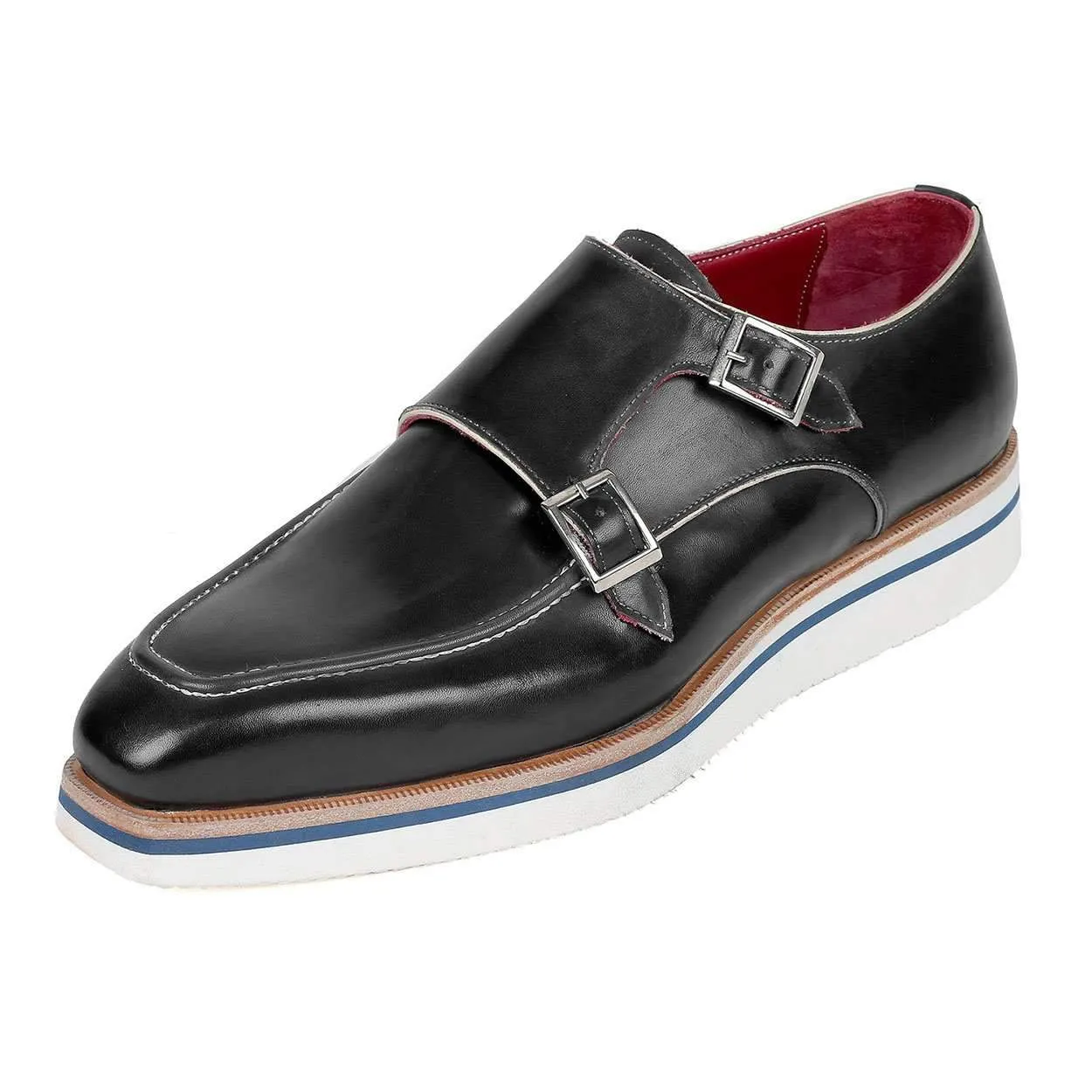 Paul Parkman Men's Black Calf-Skin Leather Monk-Straps Loafers 189-BLK-LTH (PM6119)