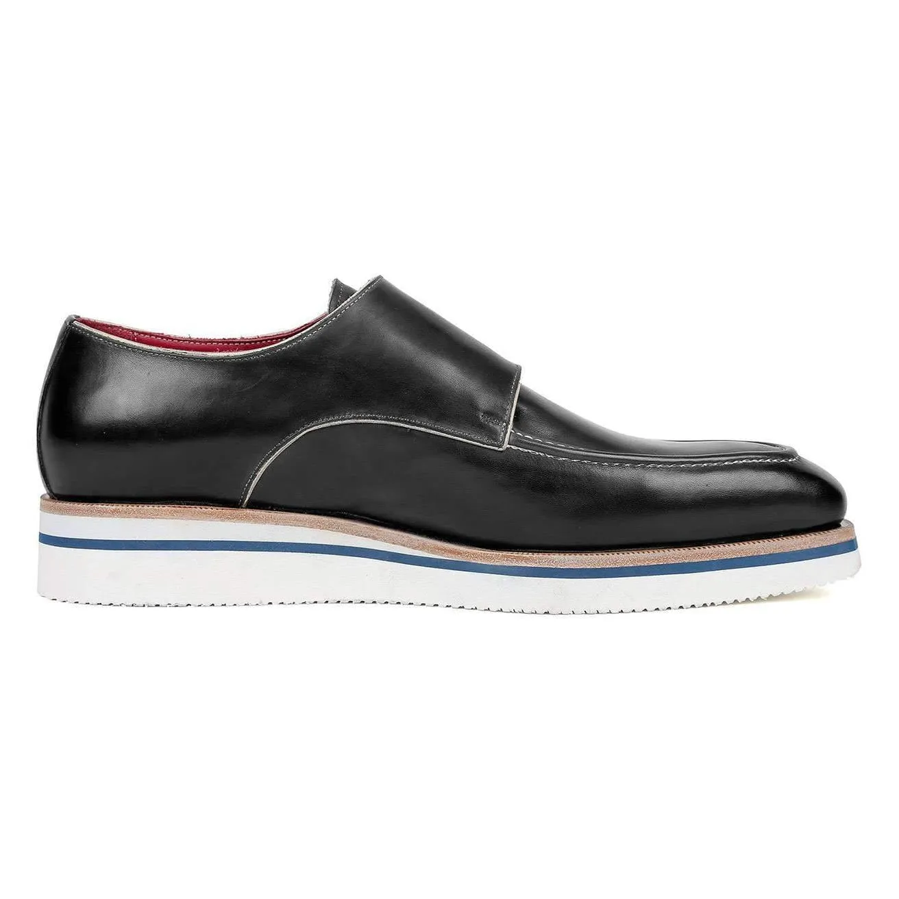 Paul Parkman Men's Black Calf-Skin Leather Monk-Straps Loafers 189-BLK-LTH (PM6119)