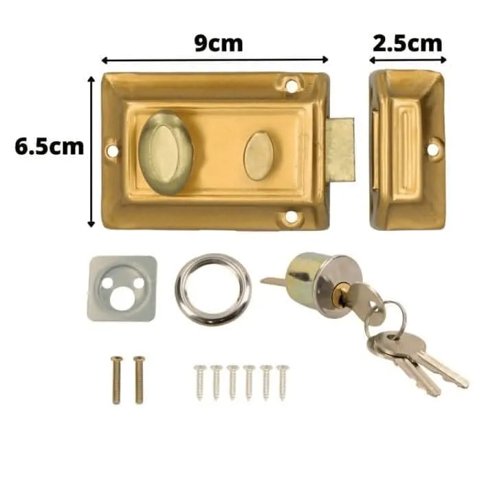 Polished Brass Rim Night Latch Door Lock with 3 Keys