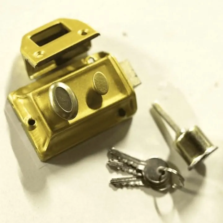 Polished Brass Rim Night Latch Door Lock with 3 Keys