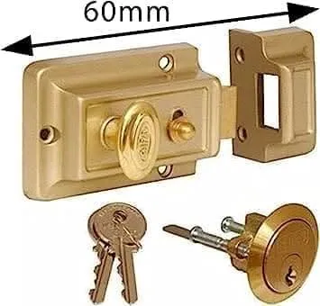 Polished Brass Rim Night Latch Door Lock with 3 Keys