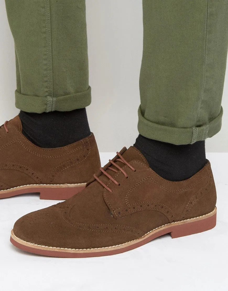 Red Tape Brogues In Brown Suede