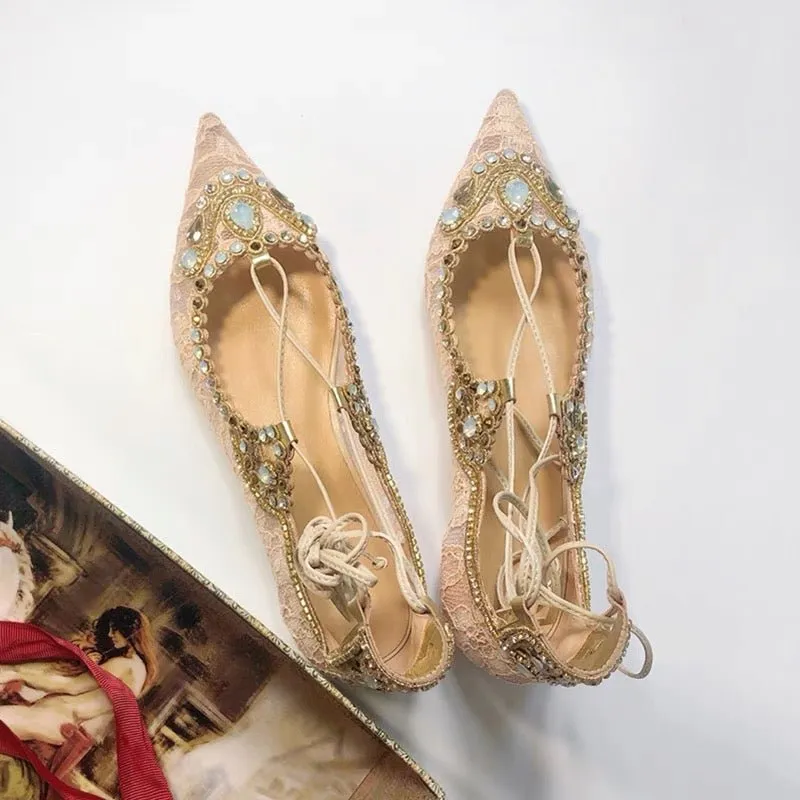 Regency Era Shoes - Lace Pointed Toe Flats Sandals Heels - Bridgerton Shoes