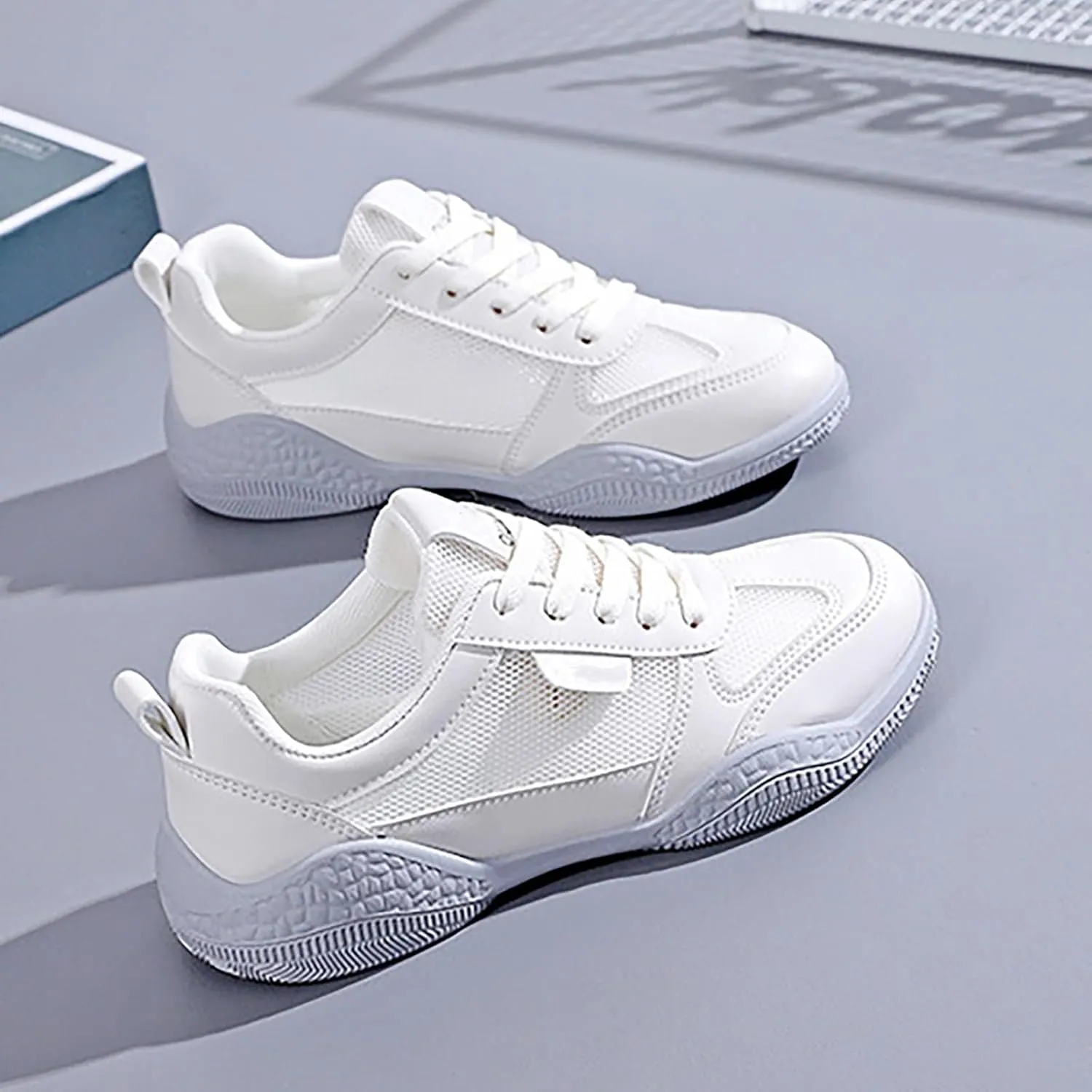 Sneakers for Women Casual Mesh Breathable Lace Up Walking Non Slip Work Shoes Women Sport Men Casual Dress Shoes Women's Fashion Sneakers White Tennis Shoe Trainers Shoe