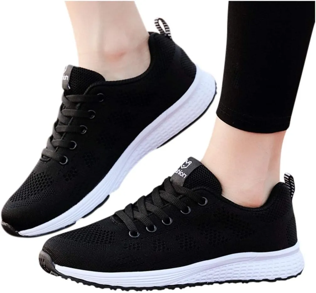 Sneakers for Women Walking Shoes Casual Lace Up Walking Shoes Women Jogging Shoes Dressy Casual Black Platform Sneaker Steel Toe Tennis Shoe Trainers Shoe