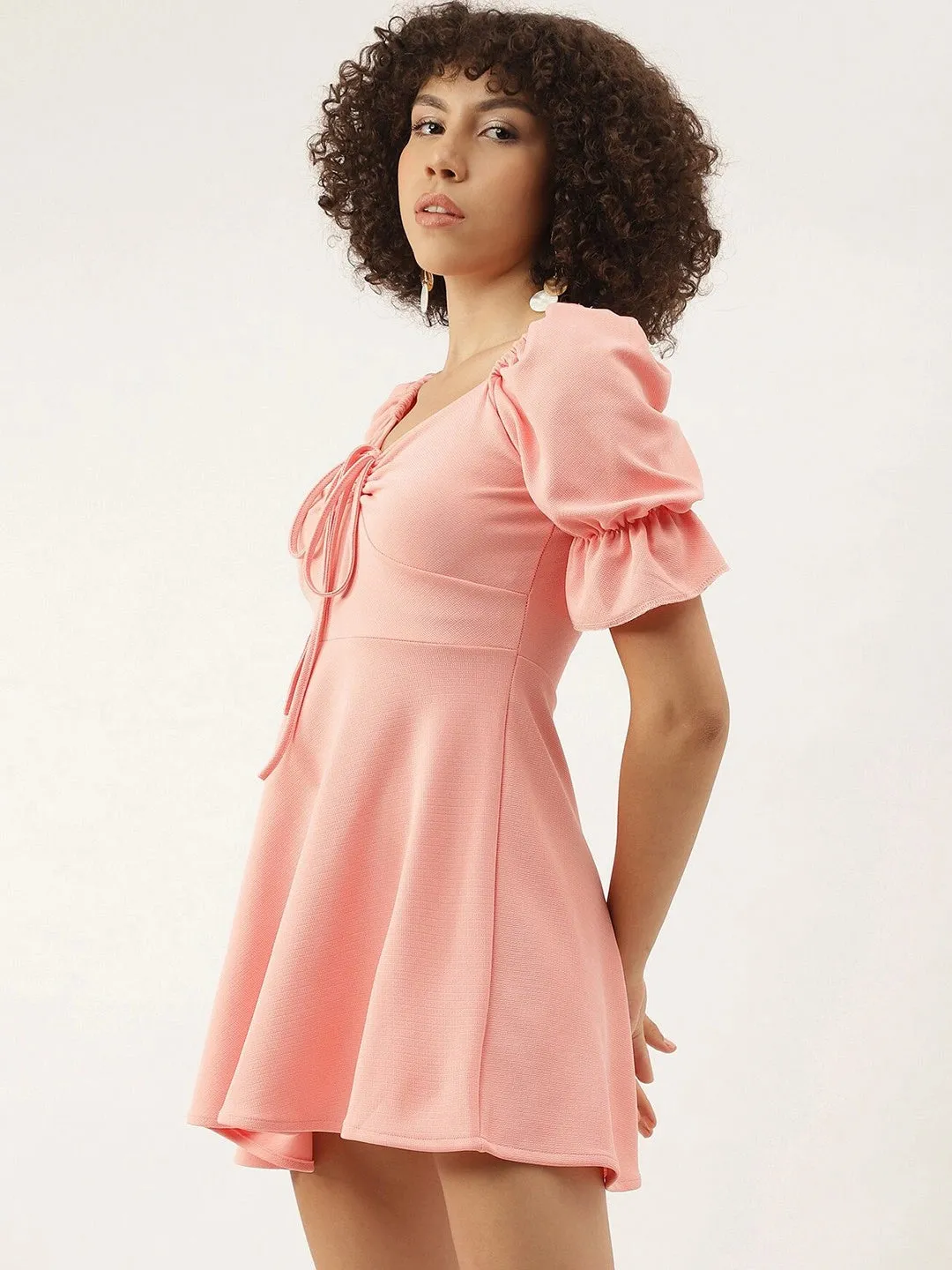 Sweet Looking Puff Sleeve Mini Dress