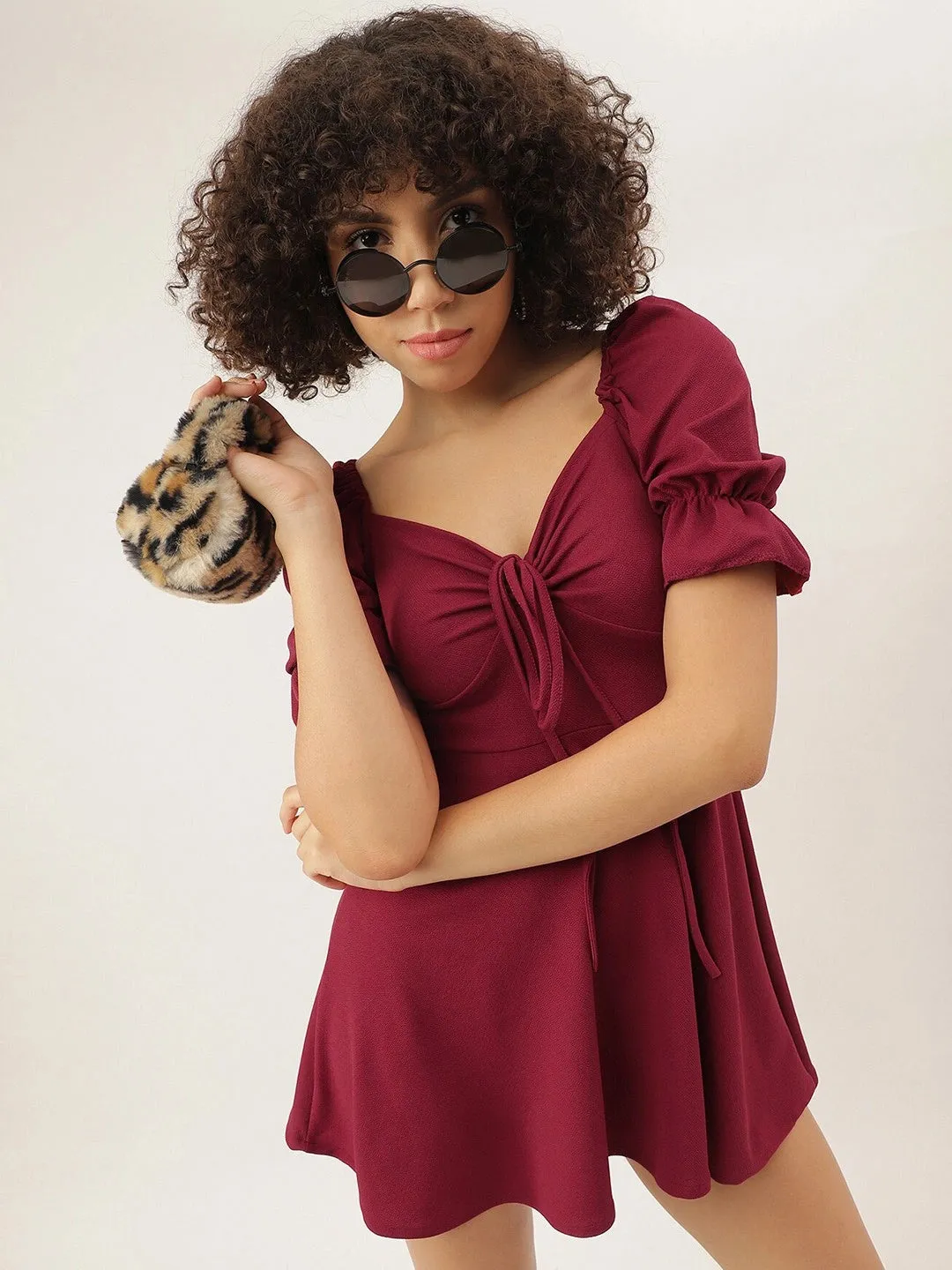 Sweet Looking Puff Sleeve Mini Dress
