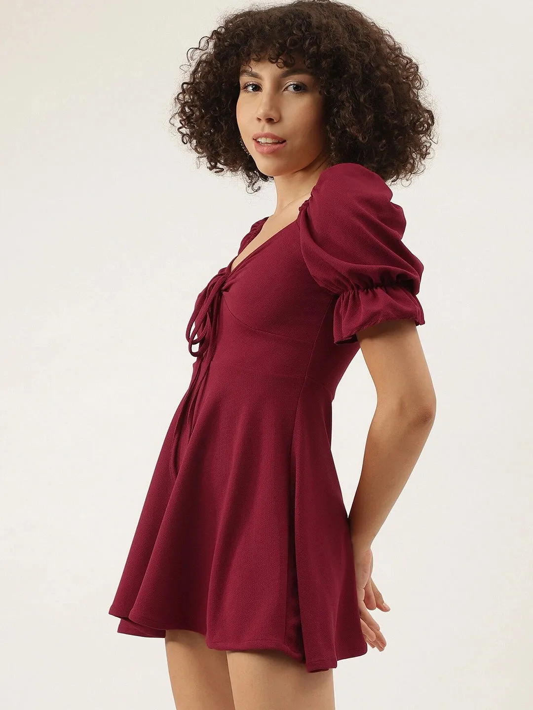Sweet Looking Puff Sleeve Mini Dress