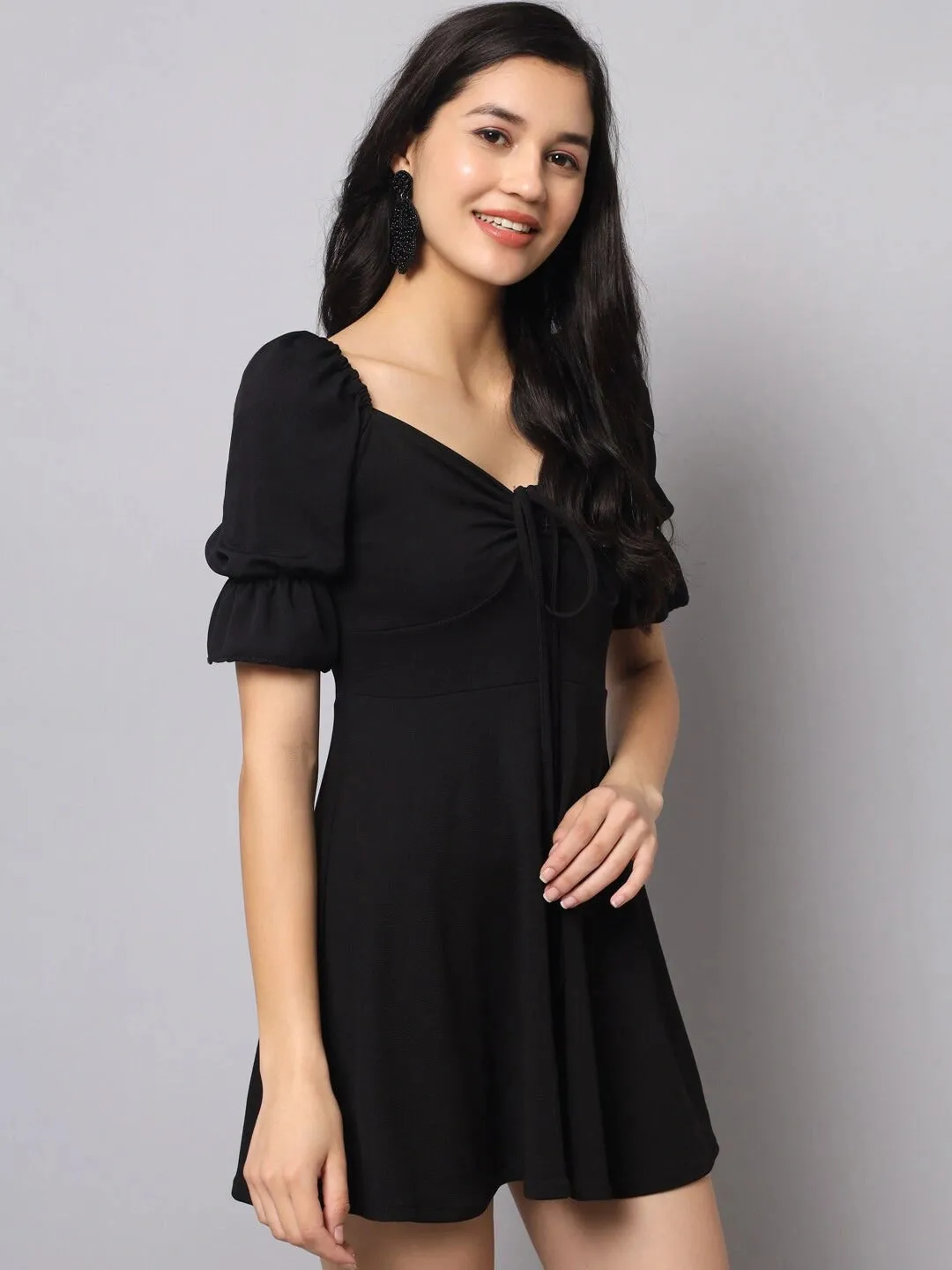 Sweet Looking Puff Sleeve Mini Dress