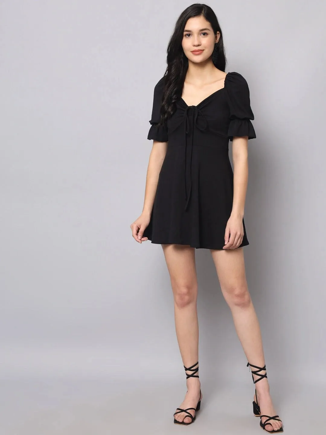 Sweet Looking Puff Sleeve Mini Dress