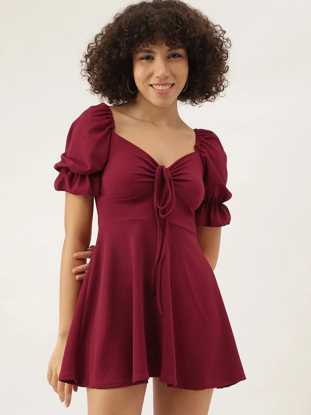 Sweet Looking Puff Sleeve Mini Dress