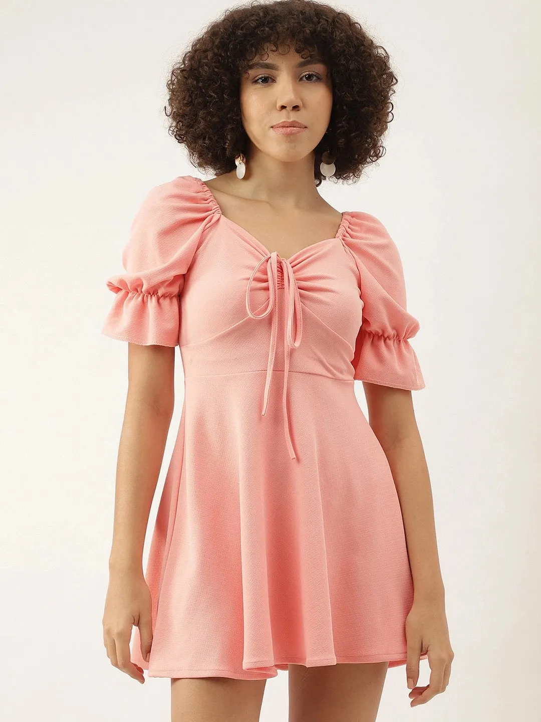 Sweet Looking Puff Sleeve Mini Dress