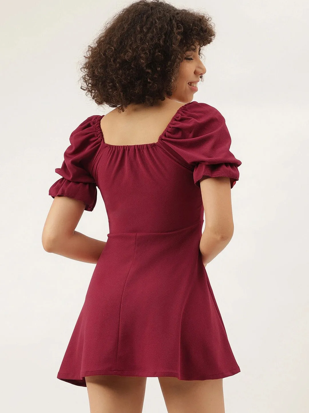 Sweet Looking Puff Sleeve Mini Dress