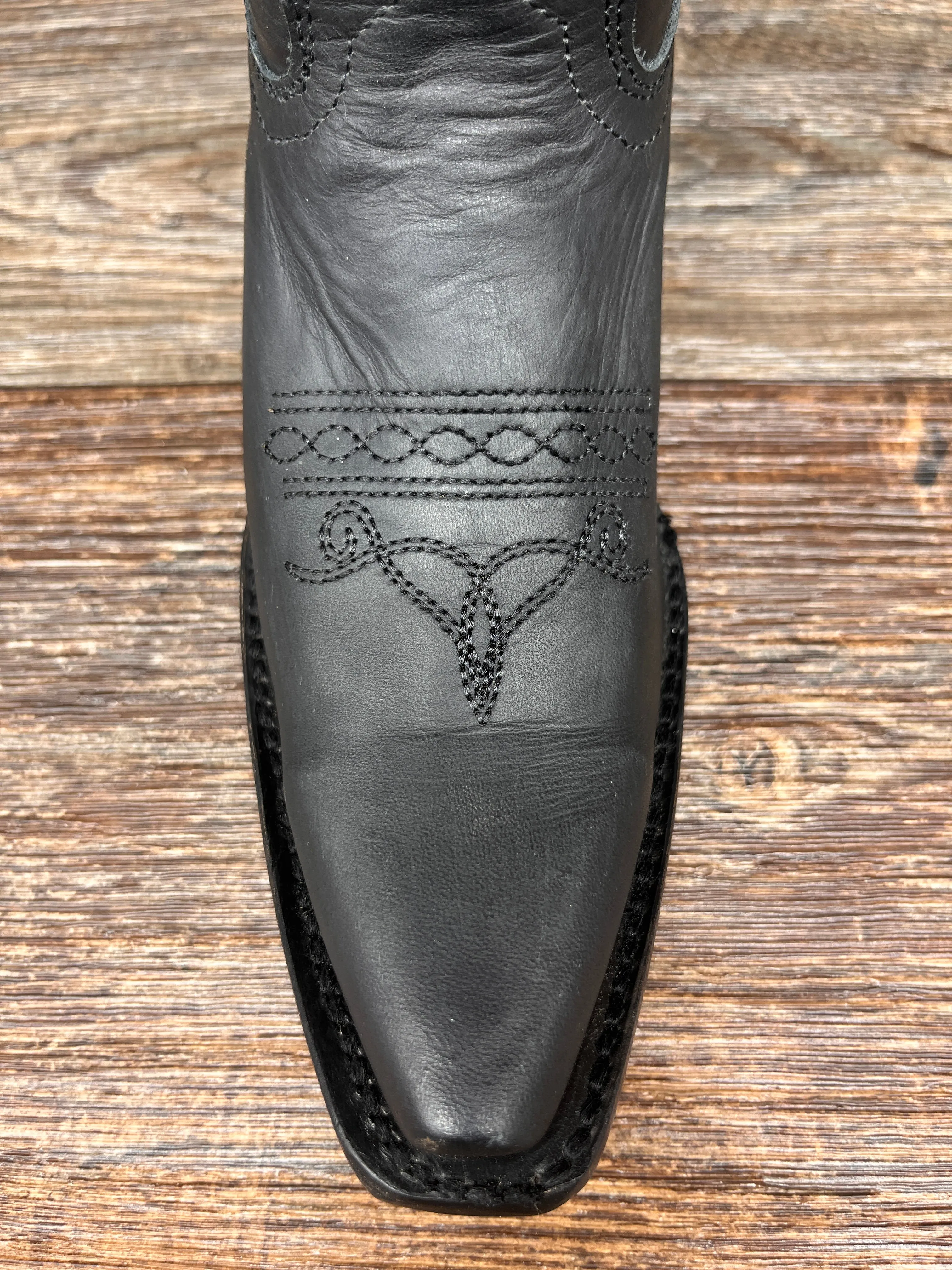 T0141 Teens Black on Black Embroidery Snip Toe Western Boot by Corral