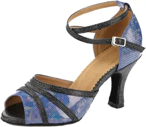 TDA Women's Ankle Strap Peep Toe Classic Leather Salsa Tango Ballroom Latin Modern Dance Wedding Shoes