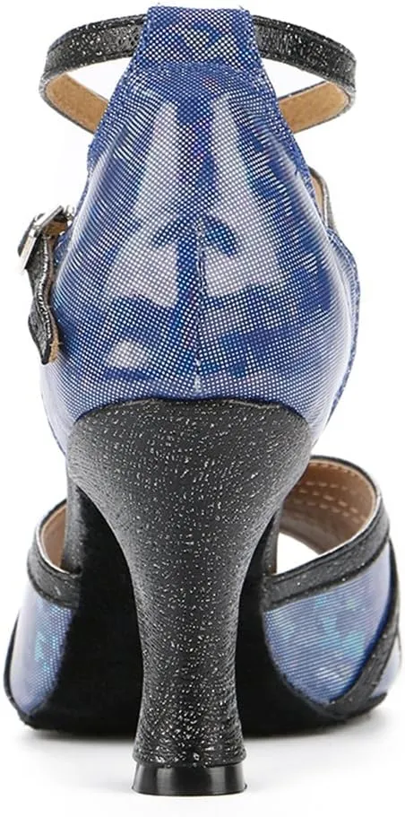 TDA Women's Ankle Strap Peep Toe Classic Leather Salsa Tango Ballroom Latin Modern Dance Wedding Shoes