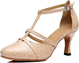 TDA Women's Classic T-strap Mid Heel Synthetic Tango Ballroom Salsa Latin Dance wedding Shoes