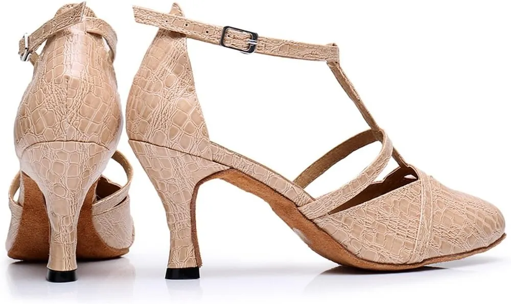 TDA Women's Classic T-strap Mid Heel Synthetic Tango Ballroom Salsa Latin Dance wedding Shoes
