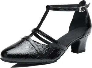 TDA Women's Classic T-strap Mid Heel Synthetic Tango Ballroom Salsa Latin Dance wedding Shoes