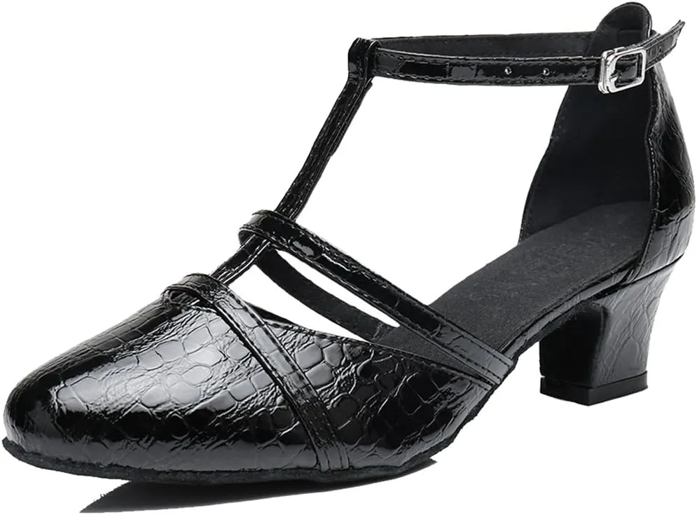 TDA Women's Classic T-strap Mid Heel Synthetic Tango Ballroom Salsa Latin Dance wedding Shoes