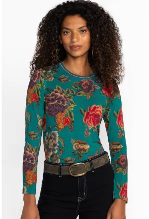 The Jaine Favorite Long Sleeve Crew Neck Tee by Johnny Was in Zinnia Meadow